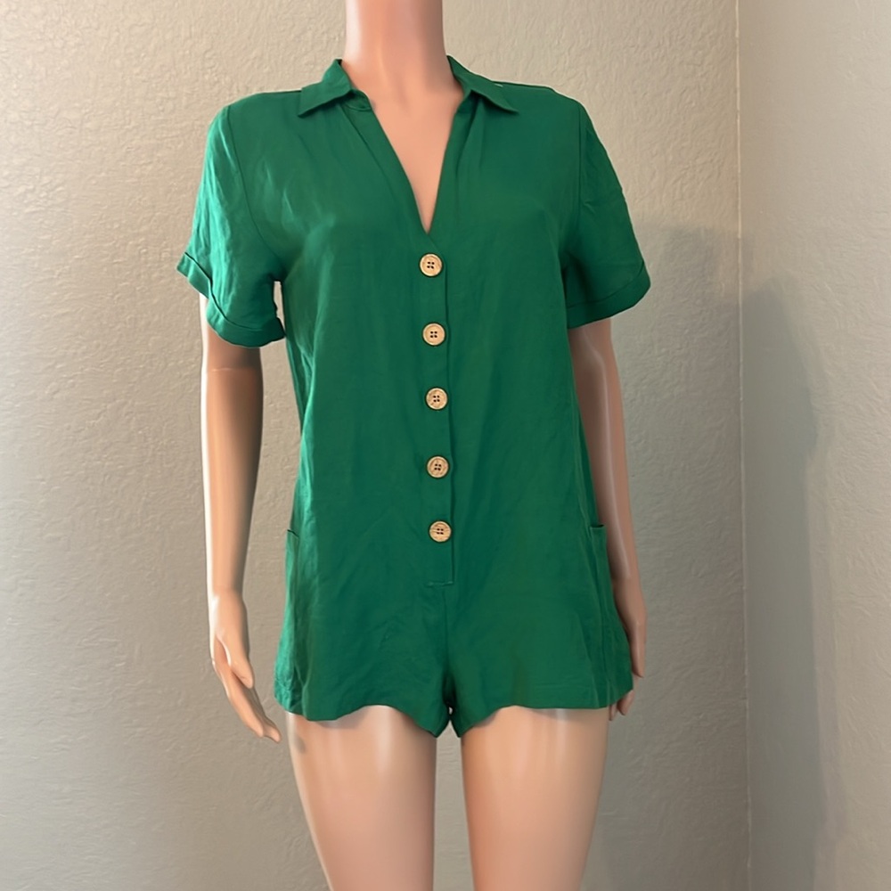 HERMOZA FATIMA JUMSUIT COVER UP BUTTON DOWN GREEN BOHO Sz XS GREEN MSRP $138 #91